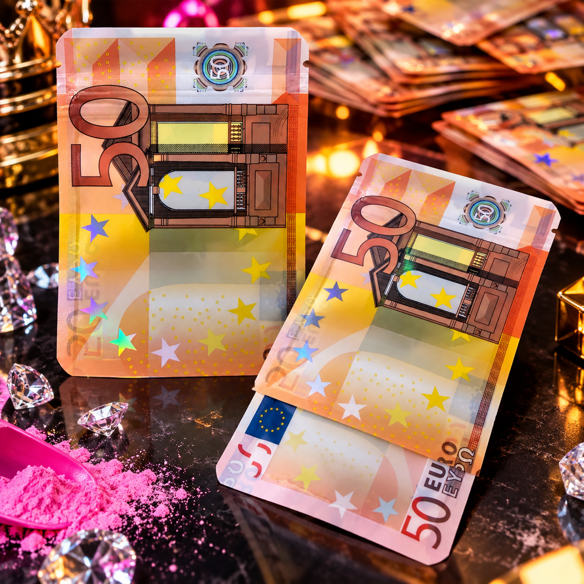 €50 inspired holographic resealable packs